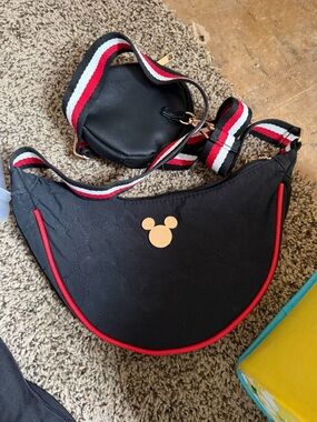 Black Mickey Mouse Crossbody Bag with Red Trim